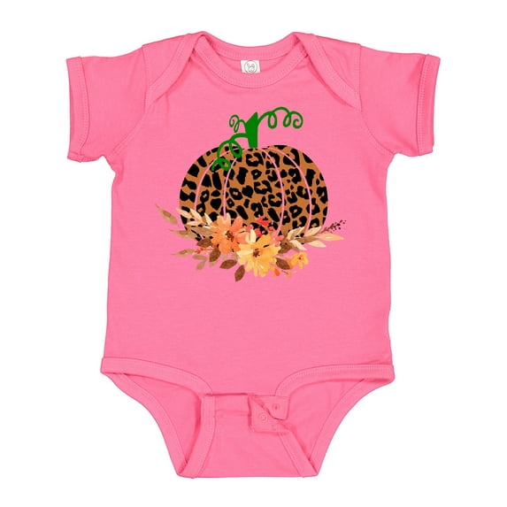 Inktastic Cheetah Print Pretty Pumpkin with Fall Leaves Boys or Girls Baby Bodysuit