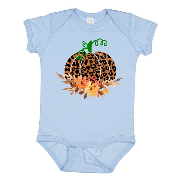 Inktastic Cheetah Print Pretty Pumpkin with Fall Leaves Boys or Girls Baby Bodysuit