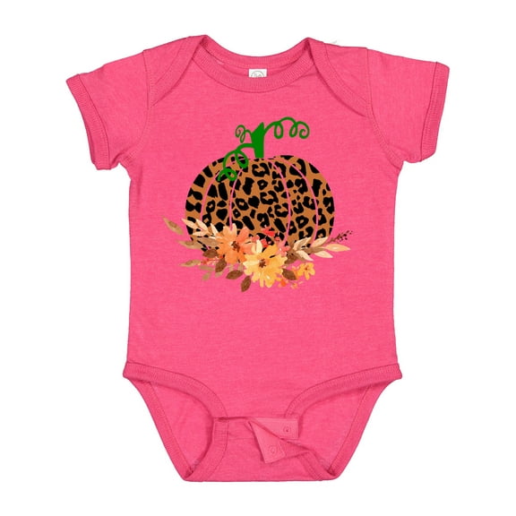 Inktastic Cheetah Print Pretty Pumpkin with Fall Leaves Boys or Girls Baby Bodysuit