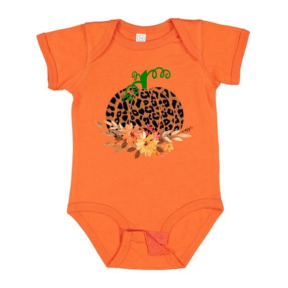 Inktastic Cheetah Print Pretty Pumpkin with Fall Leaves Boys or Girls Baby Bodysuit
