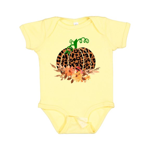 Inktastic Cheetah Print Pretty Pumpkin with Fall Leaves Boys or Girls Baby Bodysuit