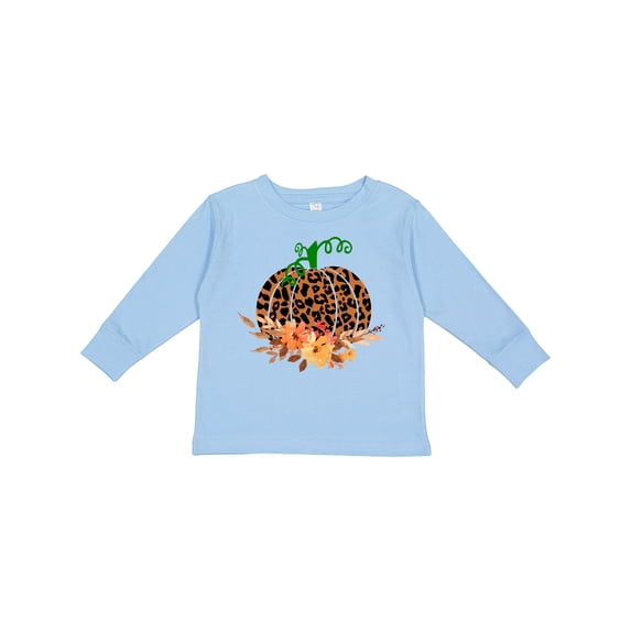 Inktastic Cheetah Print Pretty Pumpkin with Fall Leaves Boys or Girls Long Sleeve Toddler T-Shirt