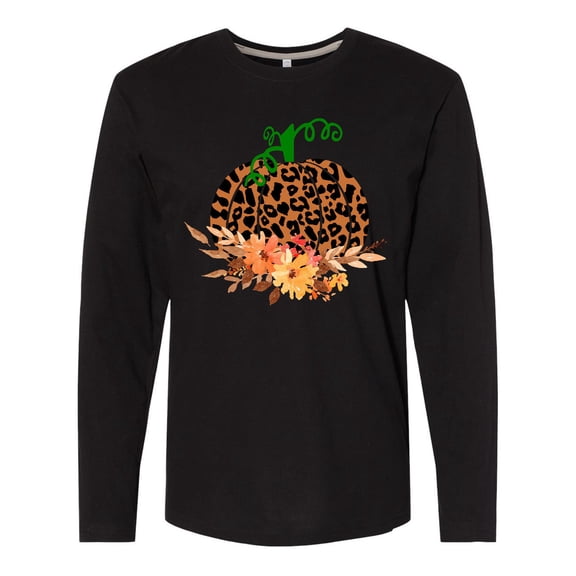 Inktastic Cheetah Print Pretty Pumpkin with Fall Leaves Long Sleeve T-Shirt
