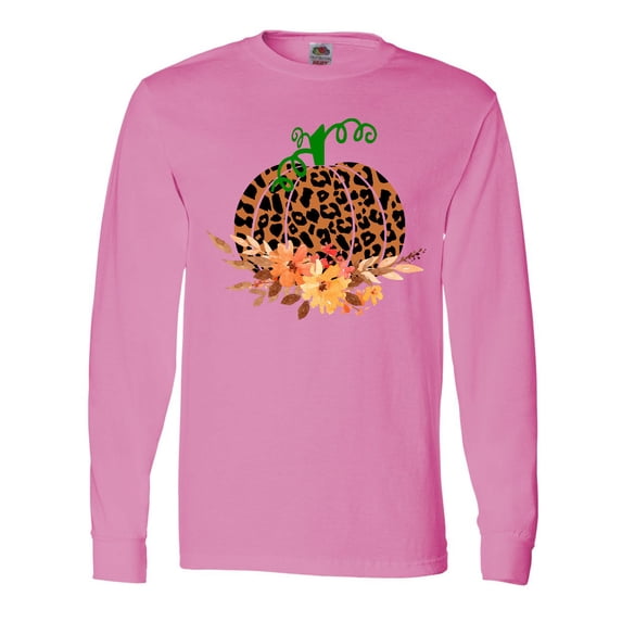Inktastic Cheetah Print Pretty Pumpkin with Fall Leaves Long Sleeve T-Shirt