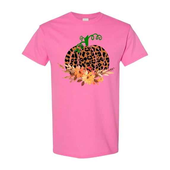 Inktastic Cheetah Print Pretty Pumpkin with Fall Leaves T-Shirt