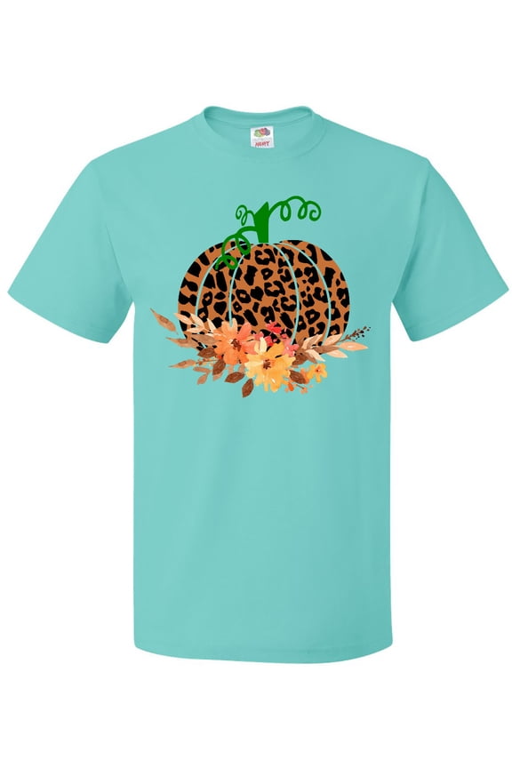 Cheetah Print Pretty Pumpkin with Fall Leaves T-Shirt
