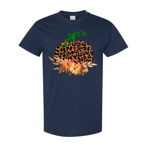 Inktastic Cheetah Print Pretty Pumpkin with Fall Leaves T-Shirt