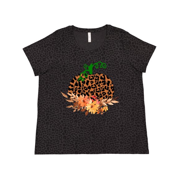 Inktastic Cheetah Print Pretty Pumpkin with Fall Leaves Women's Plus Size T-Shirt