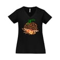 thumbnail image 1 of Inktastic Cheetah Print Pretty Pumpkin with Fall Leaves Women's Plus Size V-Neck T-Shirt, 1 of 5
