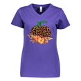 thumbnail image 1 of Inktastic Cheetah Print Pretty Pumpkin with Fall Leaves Women's V-Neck T-Shirt, 1 of 5