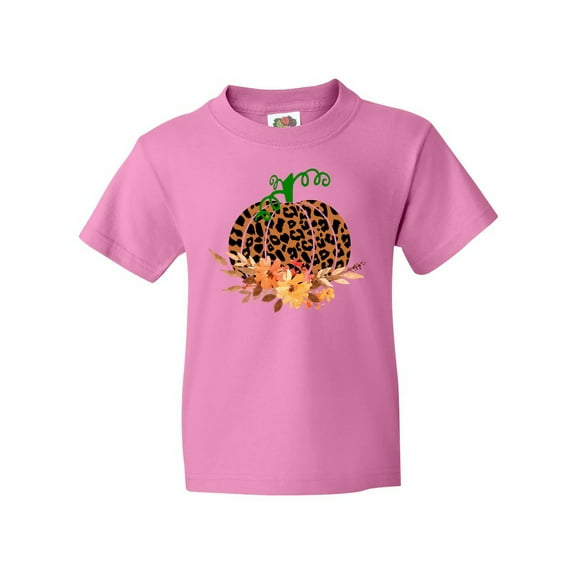 Inktastic Cheetah Print Pretty Pumpkin with Fall Leaves Youth T-Shirt