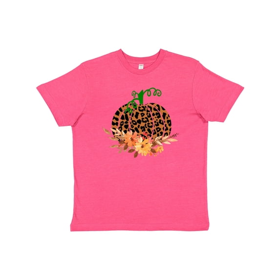 Inktastic Cheetah Print Pretty Pumpkin with Fall Leaves Youth T-Shirt