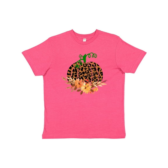 Inktastic Cheetah Print Pretty Pumpkin with Fall Leaves Youth T-Shirt