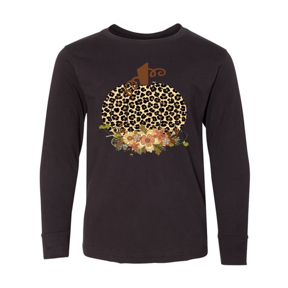 Inktastic Cheetah Print Pumpkin Long Sleeve Youth T-Shirt