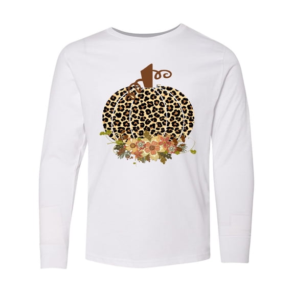 Inktastic Cheetah Print Pumpkin Long Sleeve Youth T-Shirt