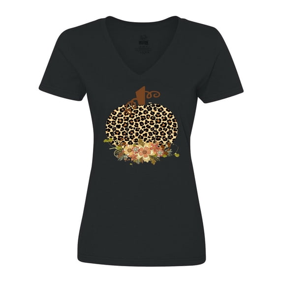 Inktastic Cheetah Print Pumpkin Women's V-Neck T-Shirt