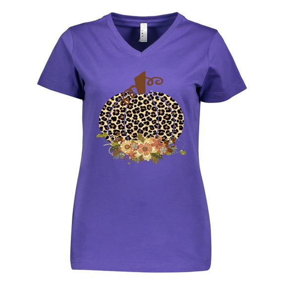 Inktastic Cheetah Print Pumpkin Women's V-Neck T-Shirt