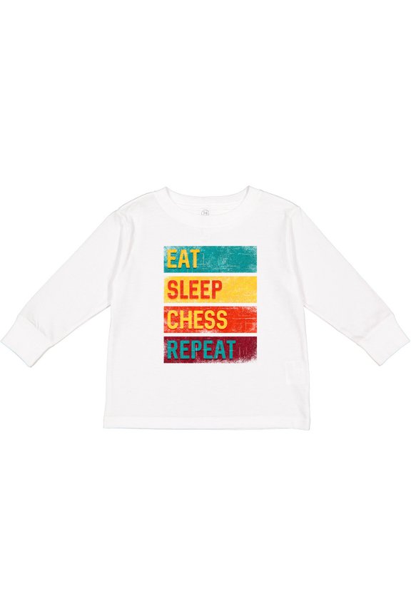 Chess Player Eat Sleep Chess Repeat Boys or Girls Long Sleeve Toddler T-Shirt
