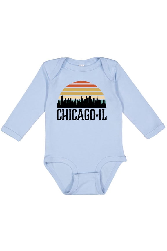 Chicago Illinois Skyline Vintage Boys or Girls Long Sleeve Baby Bodysuit