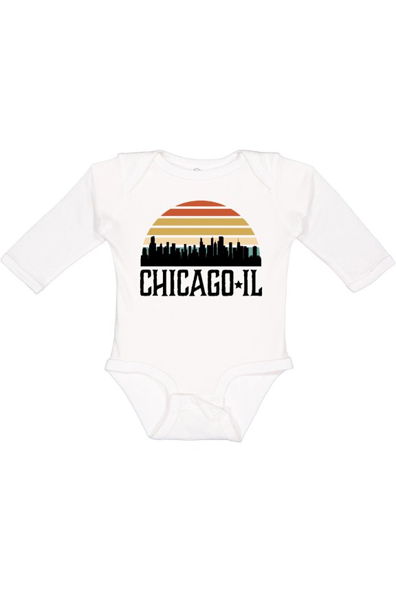 Chicago Illinois Skyline Vintage Boys or Girls Long Sleeve Baby Bodysuit