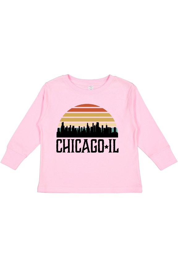 Chicago Illinois Skyline Vintage Boys or Girls Long Sleeve Toddler T-Shirt