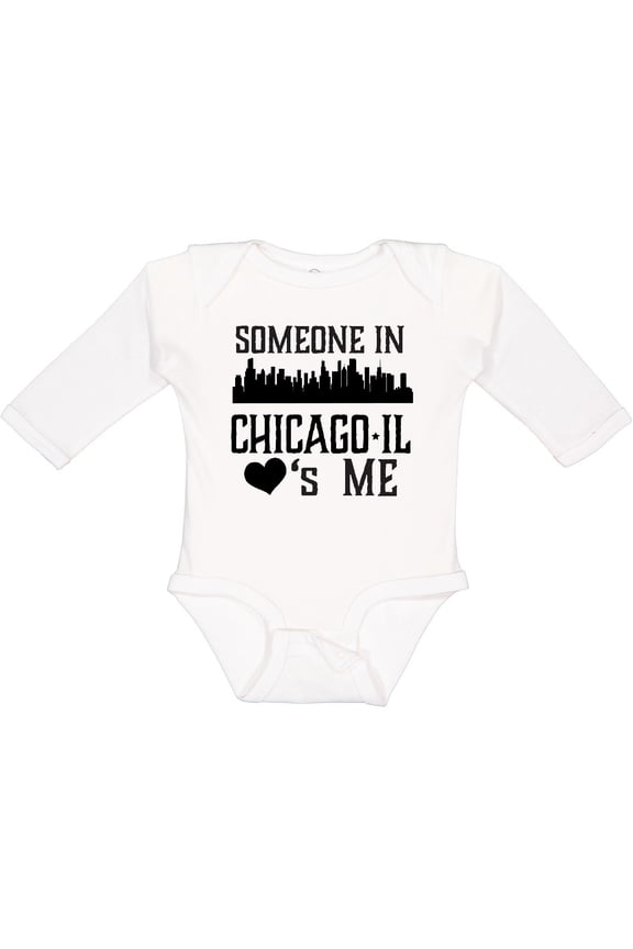 Chicago Illinois Someone Loves Me Skyline Boys or Girls Long Sleeve Baby Bodysuit