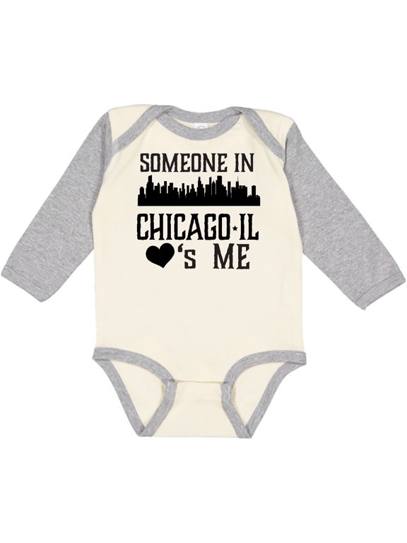 Inktastic Chicago Illinois Someone Loves Me Skyline Boys or Girls Long Sleeve Baby Bodysuit