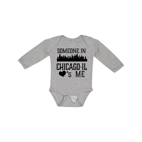 Inktastic Chicago Illinois Someone Loves Me Skyline Boys or Girls Long Sleeve Baby Bodysuit