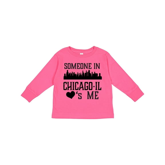 Inktastic Chicago Illinois Someone Loves Me Skyline Boys or Girls Long Sleeve Toddler T-Shirt