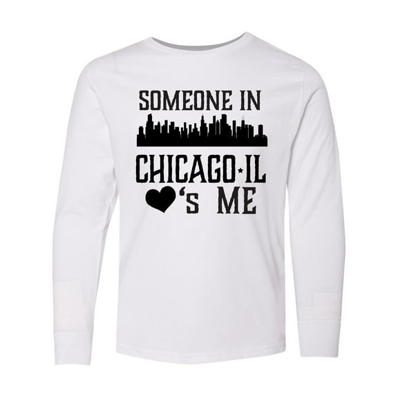 Inktastic Chicago Illinois Someone Loves Me Skyline Long Sleeve Youth T-Shirt