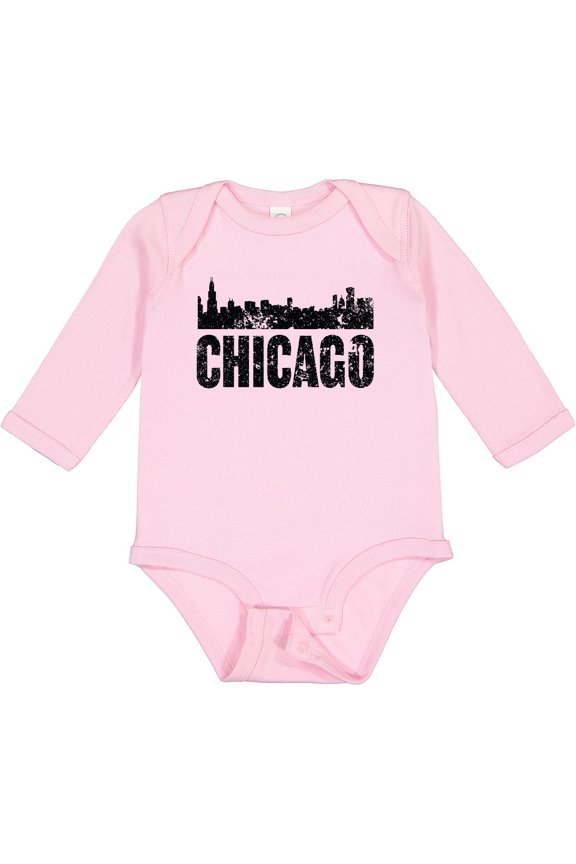 Chicago Skyline Grunge Boys or Girls Long Sleeve Baby Bodysuit