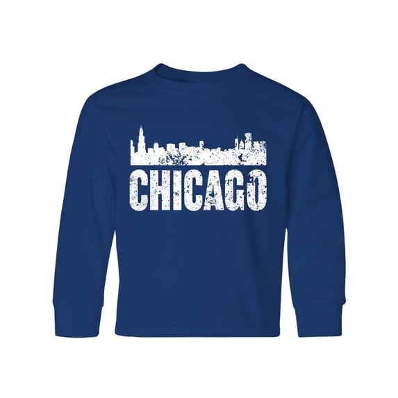 Inktastic Chicago Skyline Grunge Long Sleeve Youth T-Shirt
