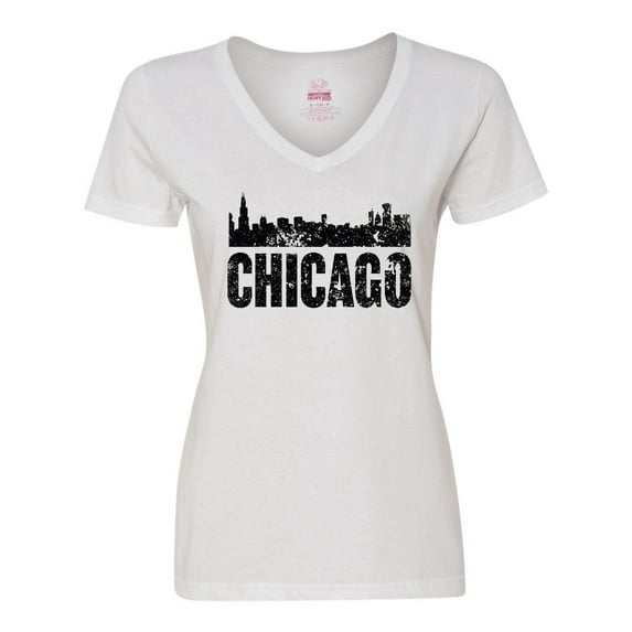 Inktastic Chicago Skyline Grunge Women's V-Neck T-Shirt