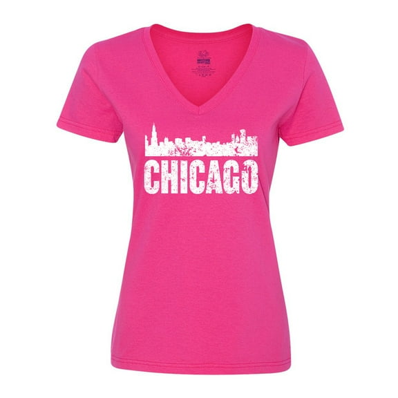 Inktastic Chicago Skyline Grunge Women's V-Neck T-Shirt