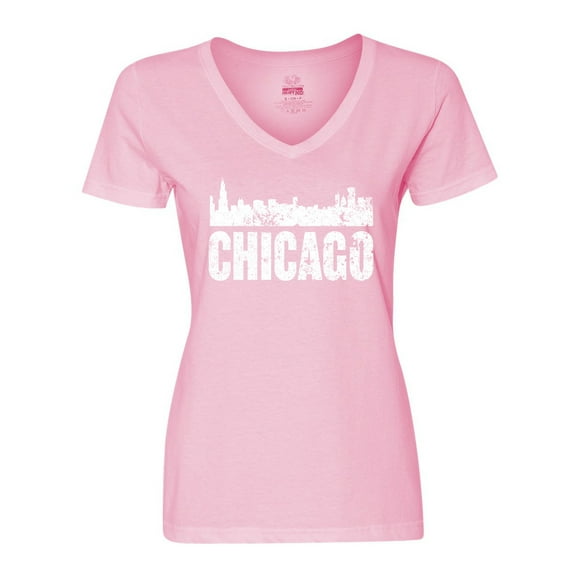 Inktastic Chicago Skyline Grunge Women's V-Neck T-Shirt