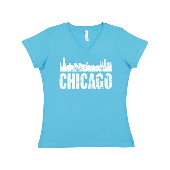 Inktastic Chicago Skyline Grunge Women's V-Neck T-Shirt