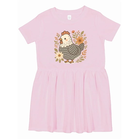 Inktastic Chicken Flowered Cottagecore Girls Toddler Dress