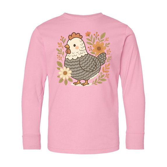 Inktastic Chicken Flowered Cottagecore Long Sleeve Youth T-Shirt