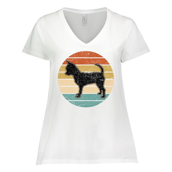 Inktastic Chihuahua Dog Retro Sunset Women's Plus Size V-Neck T-Shirt