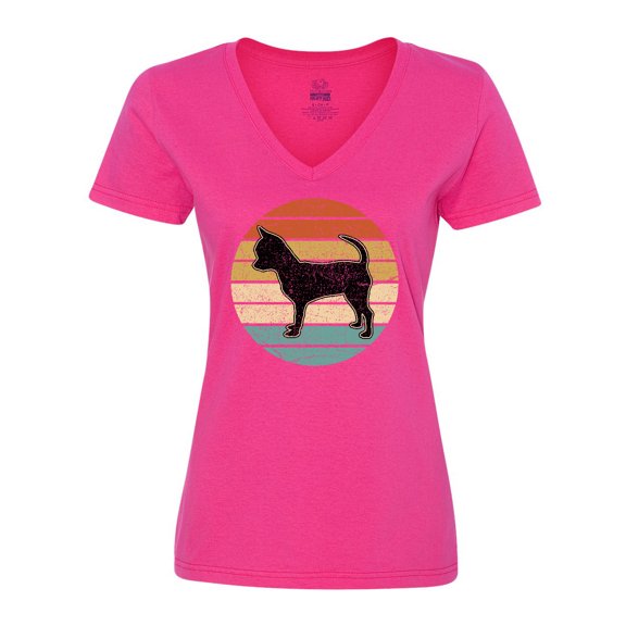 Inktastic Chihuahua Dog Retro Sunset Women's V-Neck T-Shirt
