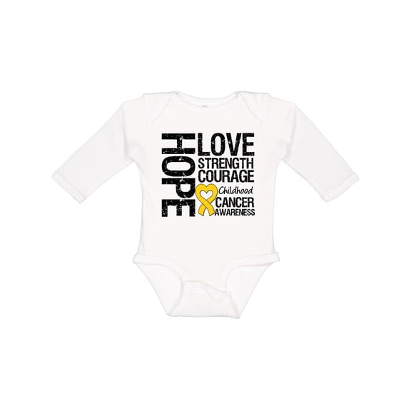 Inktastic Childhood Cancer Hope Love Strength Boys or Girls Long Sleeve Baby Bodysuit