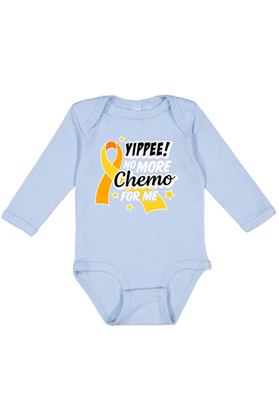 Chilhood Cancer Awareness Yippee no More Chemo for Me Boys or Girls Long Sleeve Baby Bodysuit