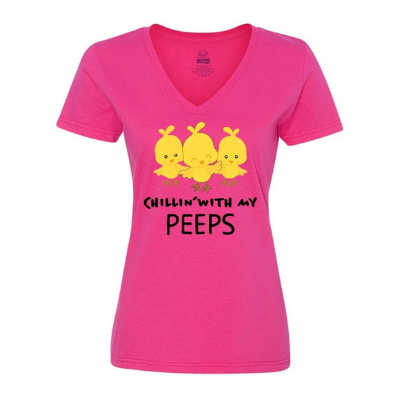 Inktastic Chillin' with My Peeps Women's V-Neck T-Shirt