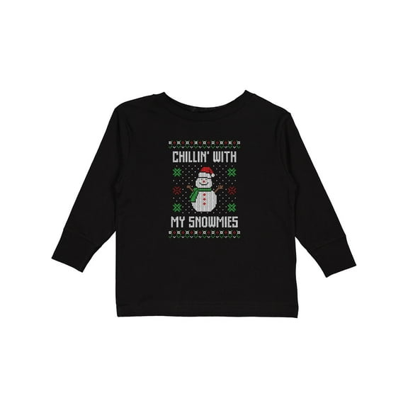Inktastic Chillin' with My Snowmies Sweater Style Snowman Boys or Girls Long Sleeve Toddler T-Shirt
