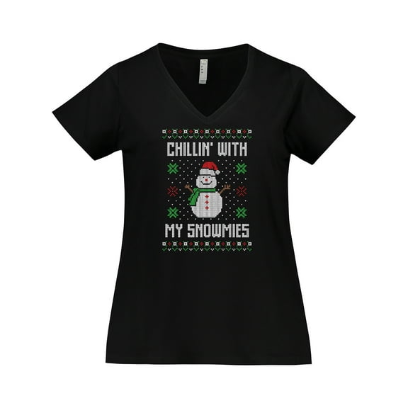 Inktastic Chillin' with My Snowmies Sweater Style Snowman Women's Plus Size V-Neck T-Shirt
