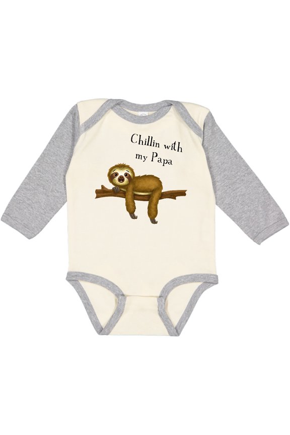 Chillin with Papa Sloth Cute Boys Long Sleeve Baby Bodysuit
