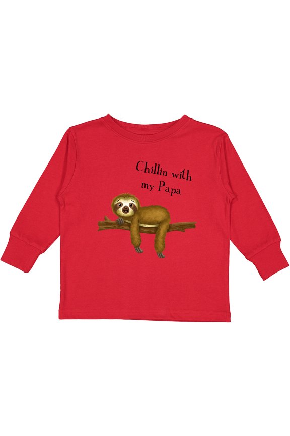 Chillin with Papa Sloth Cute Boys Long Sleeve Toddler T-Shirt