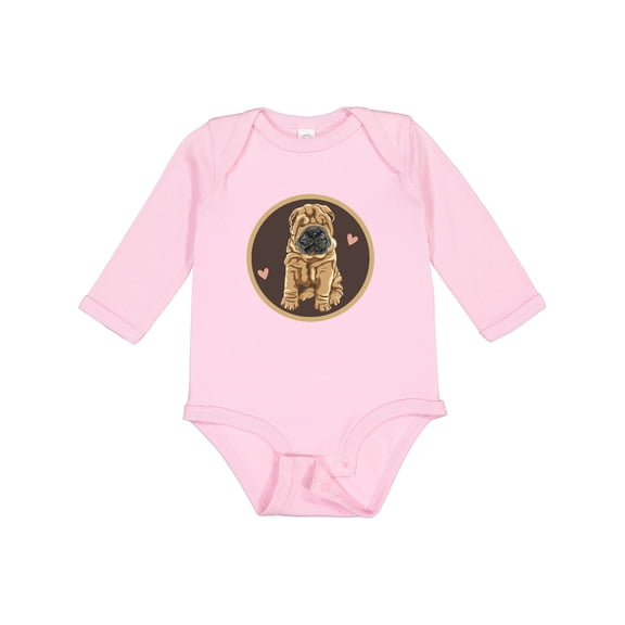 Inktastic Chinese Shar-Pei Dog Art Girls Long Sleeve Baby Bodysuit