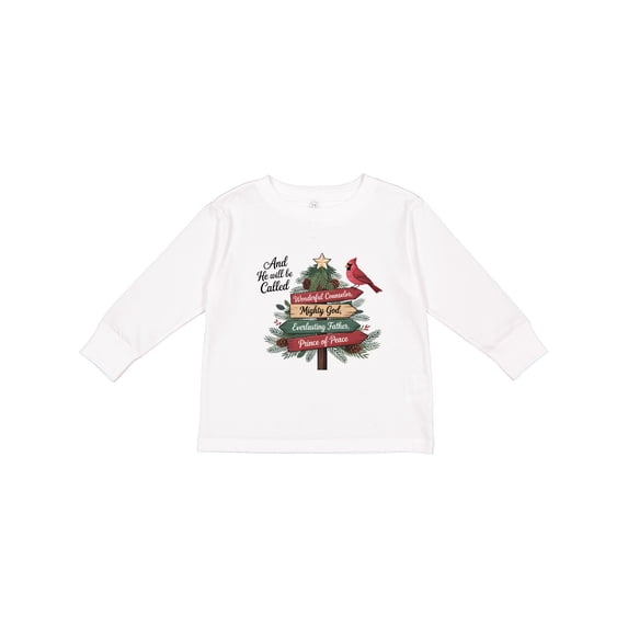 Inktastic Christian Christmas Tree with Red Cardinal Boys or Girls Long Sleeve Toddler T-Shirt