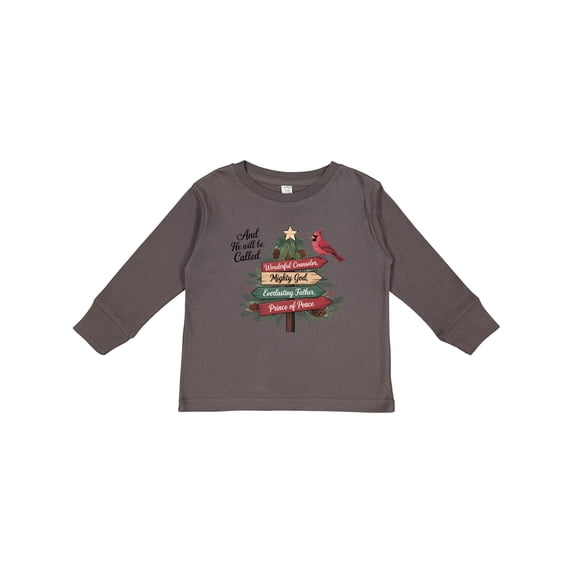 Inktastic Christian Christmas Tree with Red Cardinal Boys or Girls Long Sleeve Toddler T-Shirt